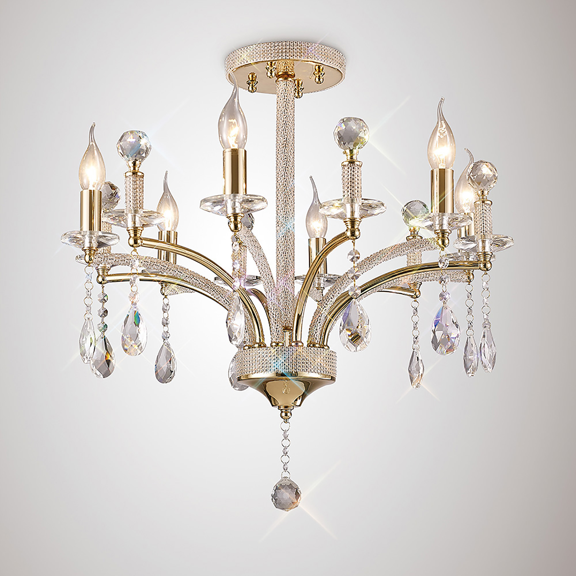 IL32366  Fiore Crystal Pendant 6 Light French Gold